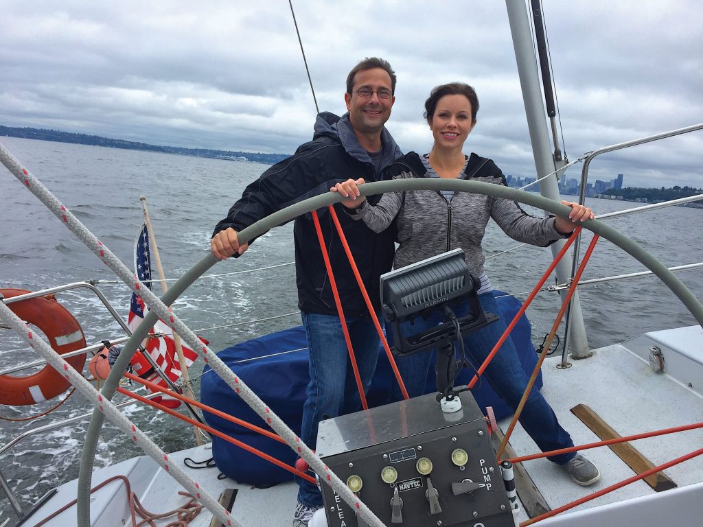 Lori learns to sail with her husband on the Puget Sound.