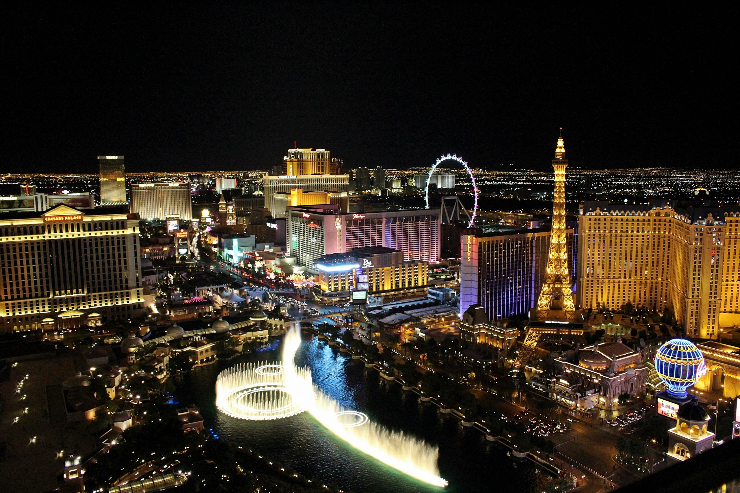 Aerial view of Las Vegas lit up at night